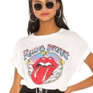 DAYDREAMER Rolling Stones Cloud & Stars Boyfriend Tee in Vintage White